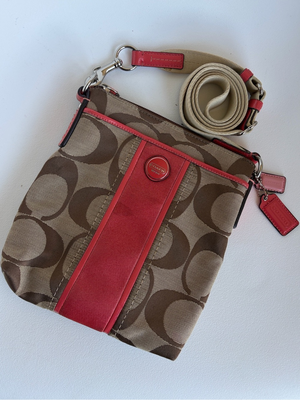 Coach Signature Stripe Swingpack Crossbody Bag